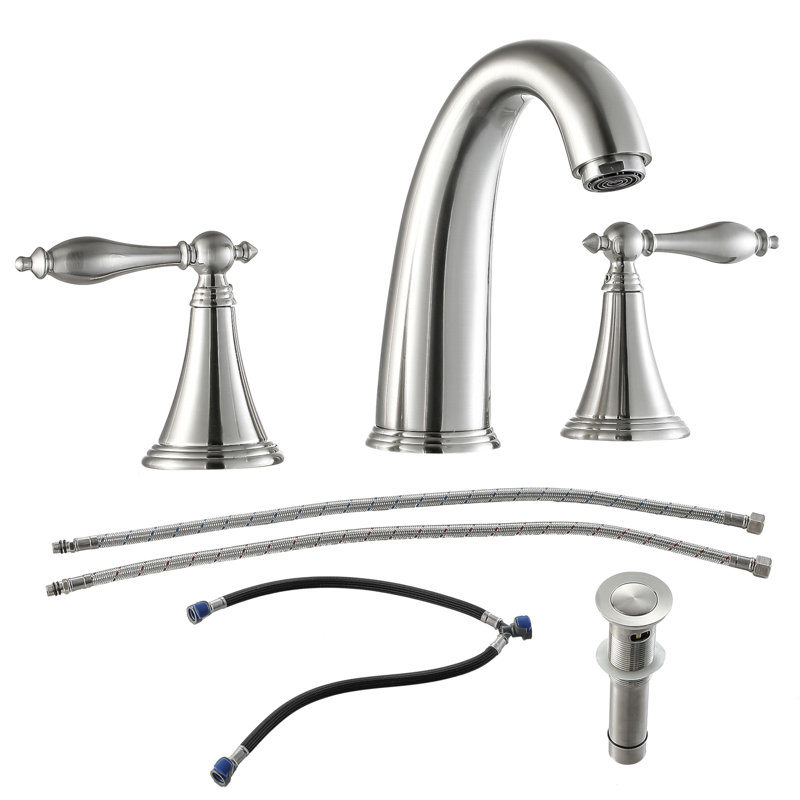2 Handle Widespread Bathroom Faucet 3 Hole, With Pop Up Drain And 2 Water Supply Lines, Brushed Nickel