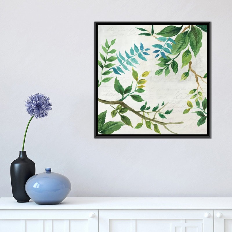 « luxueux leaves », impression sur toile, H 18 po x l 18 po x P 1,5 po, Toile avec cadre noir, Pas de tapis