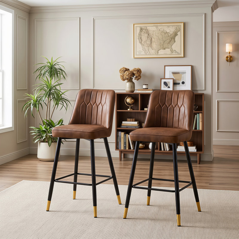 Ensemble de 2 tabourets de bar modernes à hauteur de comptoir avec pieds en métal, Brun / Noir