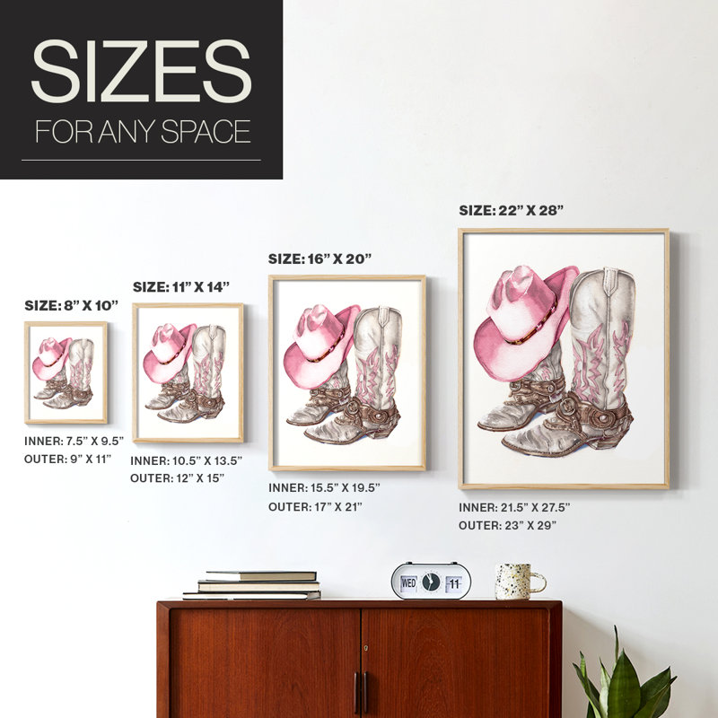 «Her Cowboy bottes», reproduction encadrée - bois massif, Naturel, H 11 po x l 9 po