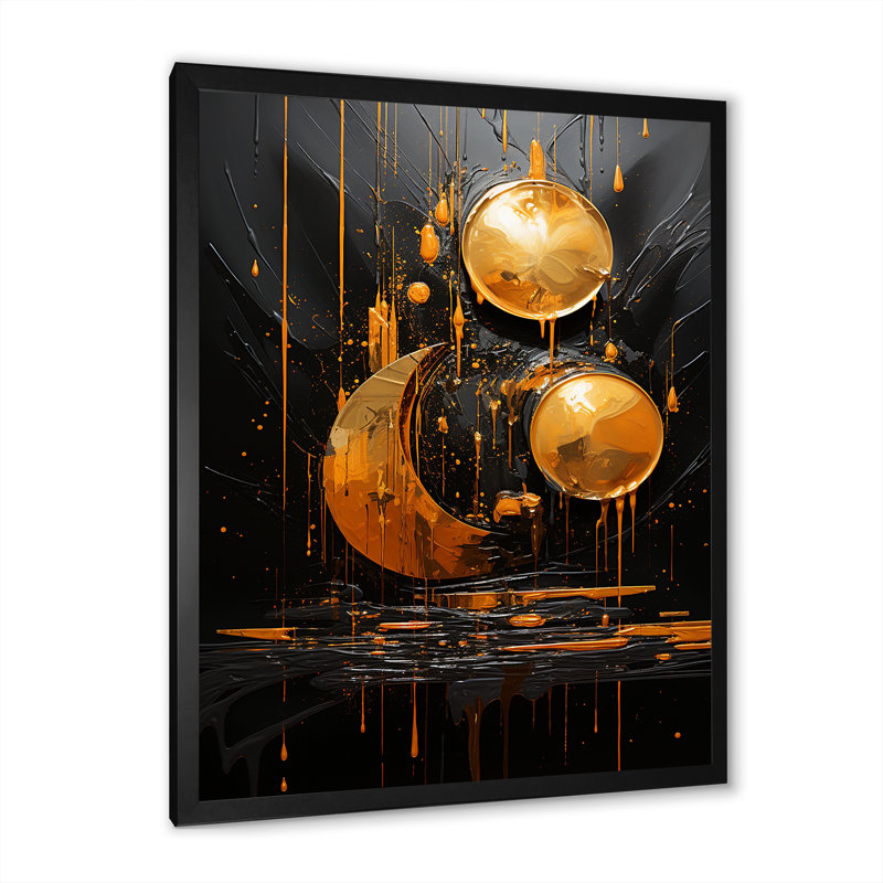 «Black and Gold Spiral Graffiti V» - Collages abstraits, art mural, Cadre simple noir, H 32 po x l 16 po x P 1 po