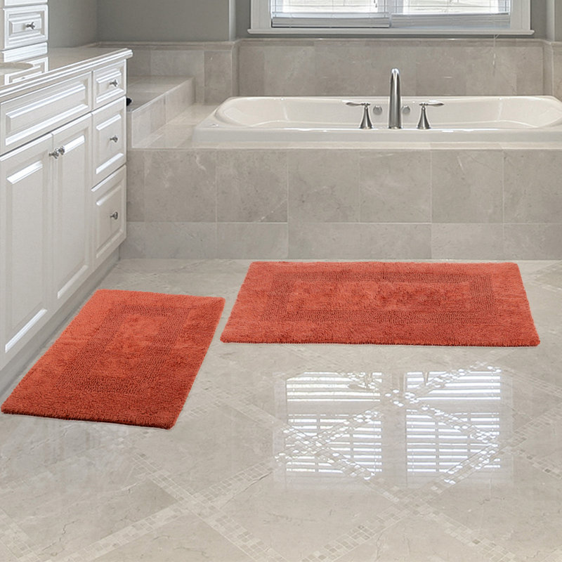 Bathroom Rugs - 4-Piece Cotton Bathroom Mat Set - Machine Washable Bath Mats for Bathroom, Kitchen, or Laundry Room (Red)
