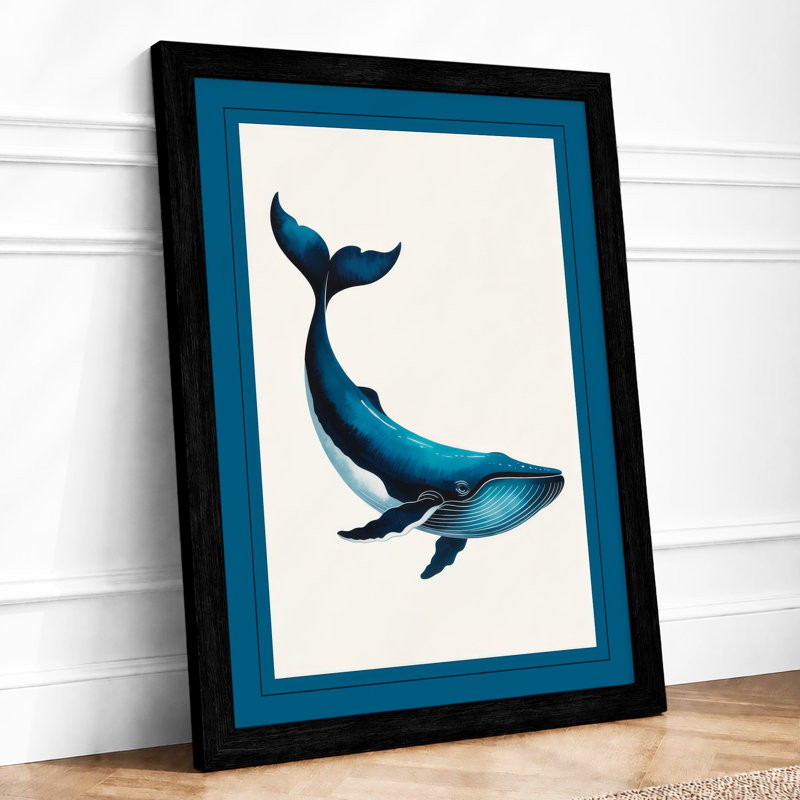 Drifting Whale Coastal - Framed Print, Black, A4 - 29.7 x 21.0 cm