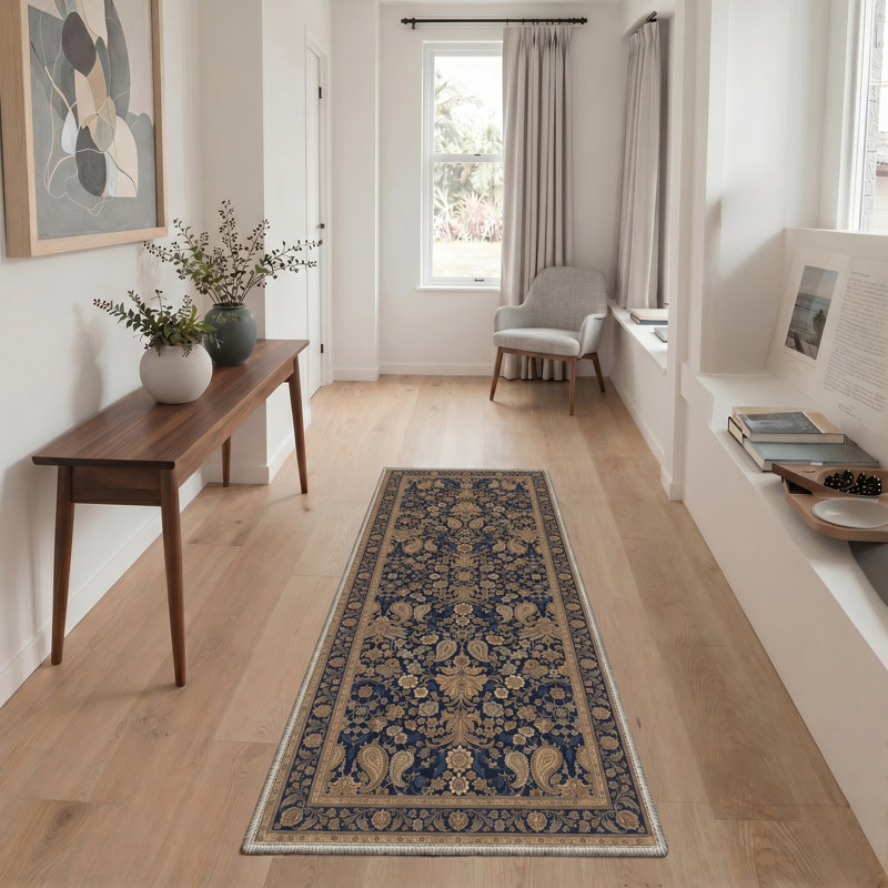 Allendale Arcadia Vintage Floral Machine Washable Brown / Black Indoor Area Rug with Non-Slip Backing, Runner 2'3" x 6'