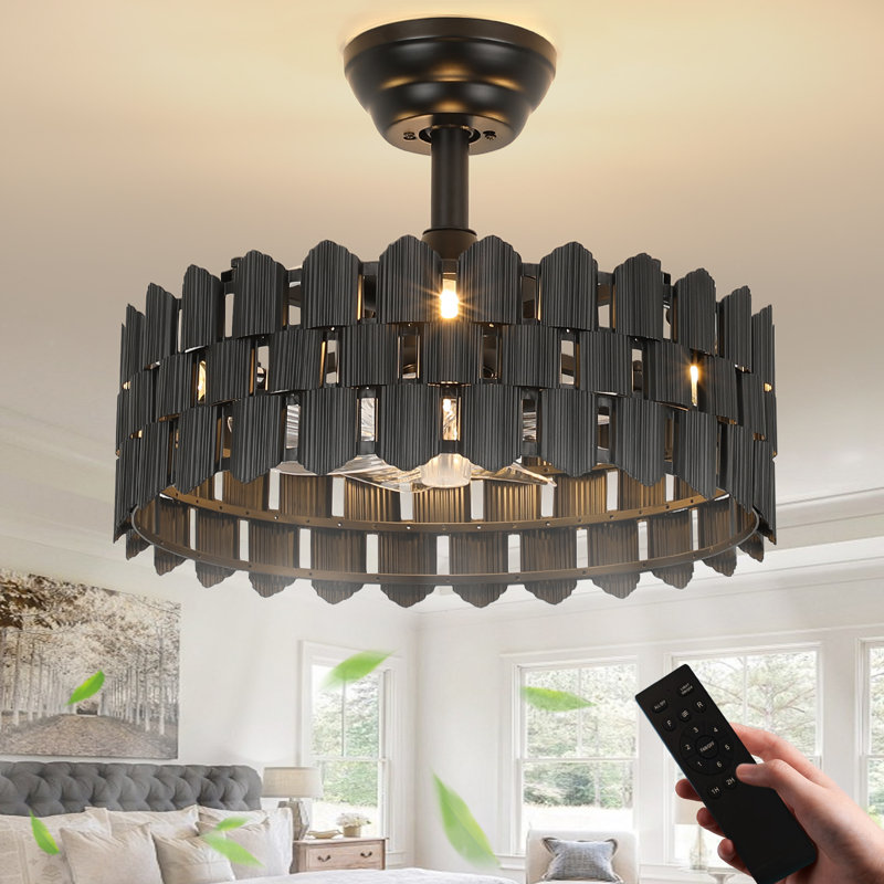 Katia 17.7" Modern Black Ceiling Fan With Light, Reverse 6 Speeds Dimmable and Remote Included