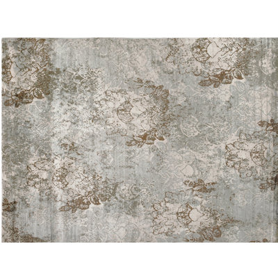 Tapis unique en viscose noué à la main gris / brun 8 pi 11 po x 12 pi 1 po