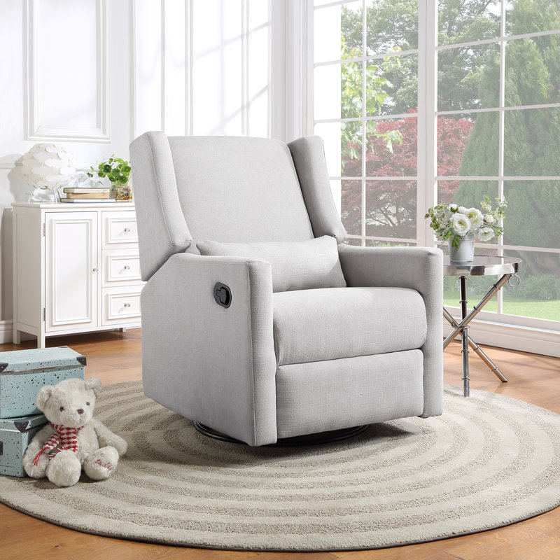 Blanco White Swivel Glider Recliner with Lumbar Pillow