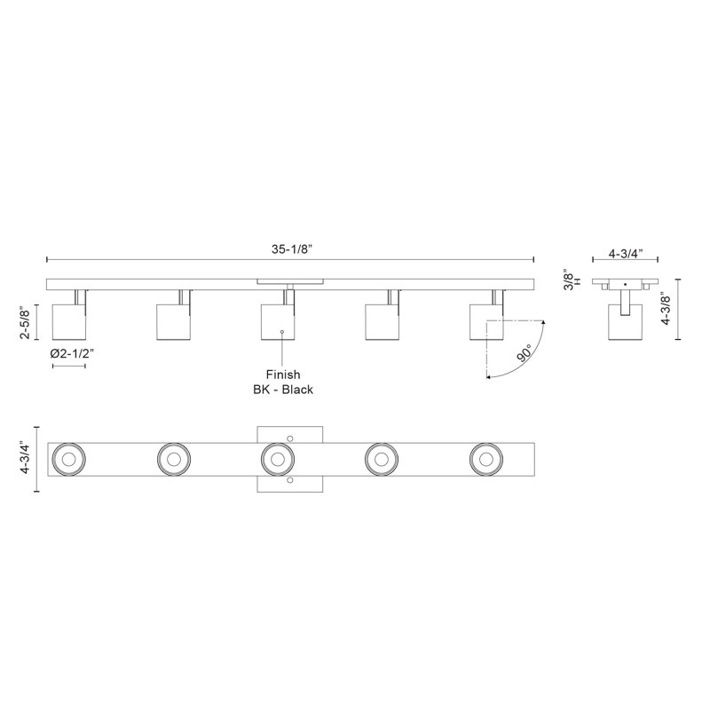 Arnold Black 50W LED 5-Head Adjustable Track Light