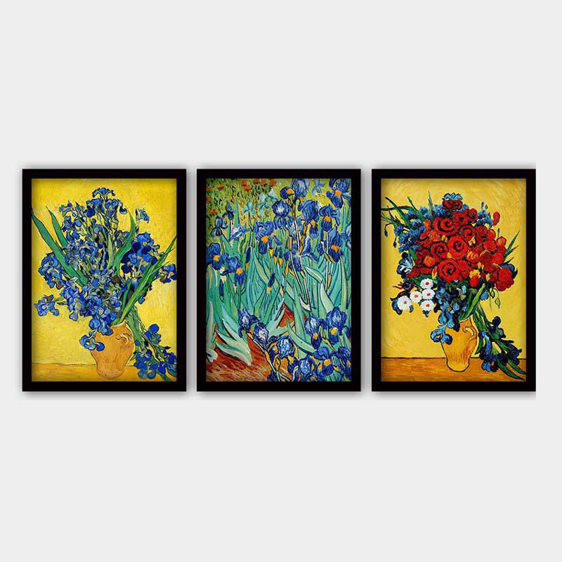 Superbe ensemble de peintures décoratives encadrées (3 pièces) de 21,7 po x 29,5 po chacune | Cadre 100% bois avec polystyrène de 0,8 pouce | Impression numérique UV | Parfait pour la décoration murale de salon, de bureau et de galerie