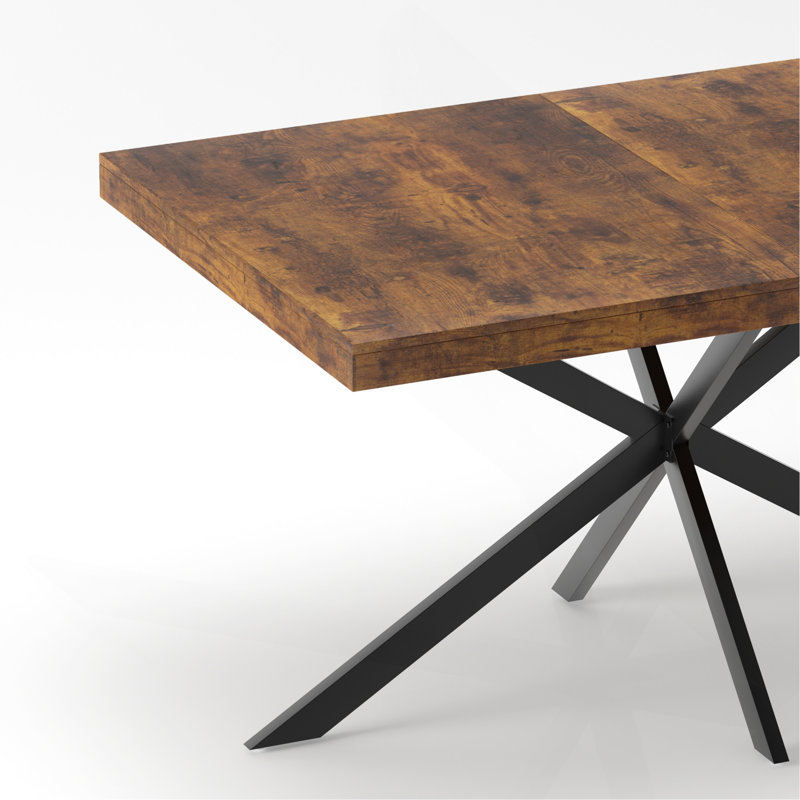 Table de salle à manger rectangulaire extensible rétro 140-180 cm avec coffre de rangement intégré et rallonge centrale en relief - Brun antique