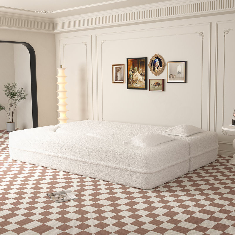 Canapé-lit polyvalent rembourré en mousse avec coussins amovibles pour diverses pièces, Tissu beige
