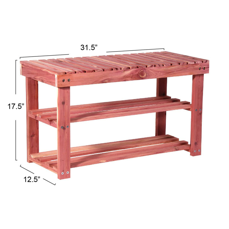 Cedar Red 31.5" Wooden Shoe Storage Bench