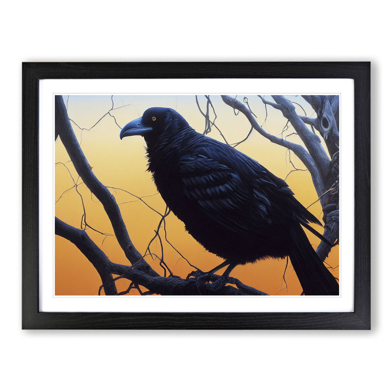Remarkable Raven Bird - Single Picture Frame Painting, 46cm H x 64cm W x 2cm D, Black Framed