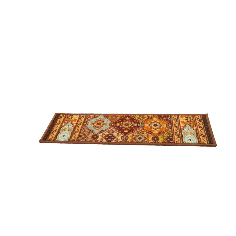Custom Size by Inches Machine Washable Bakhtiari Design Low Pile Stair Treads, Rectangle 31.5" x 8.5"