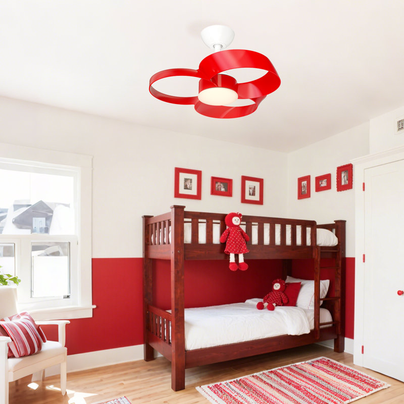 Soraya 22 in. Indoor Ceiling Fan with Dimmable Integrated LED and Remote Control, White, Red