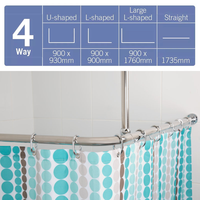 252cm Straight Shower Curtain Pole & Hook Set
