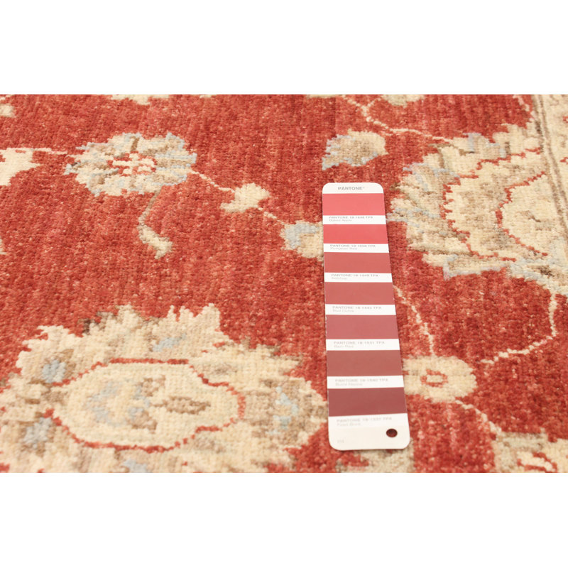 Tapis rouge foncé en laine noué à la main de conception unique 5 pi 7 po x 7 pi 8 po Hars