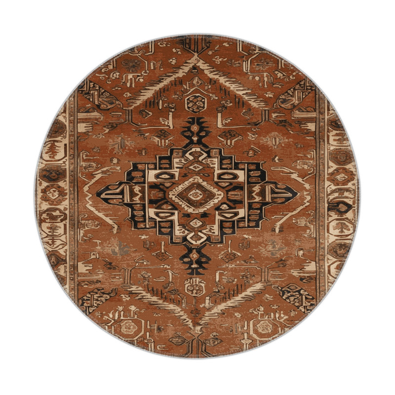 Tapis turc intérieur et extérieur brun, Rond 5 pi
