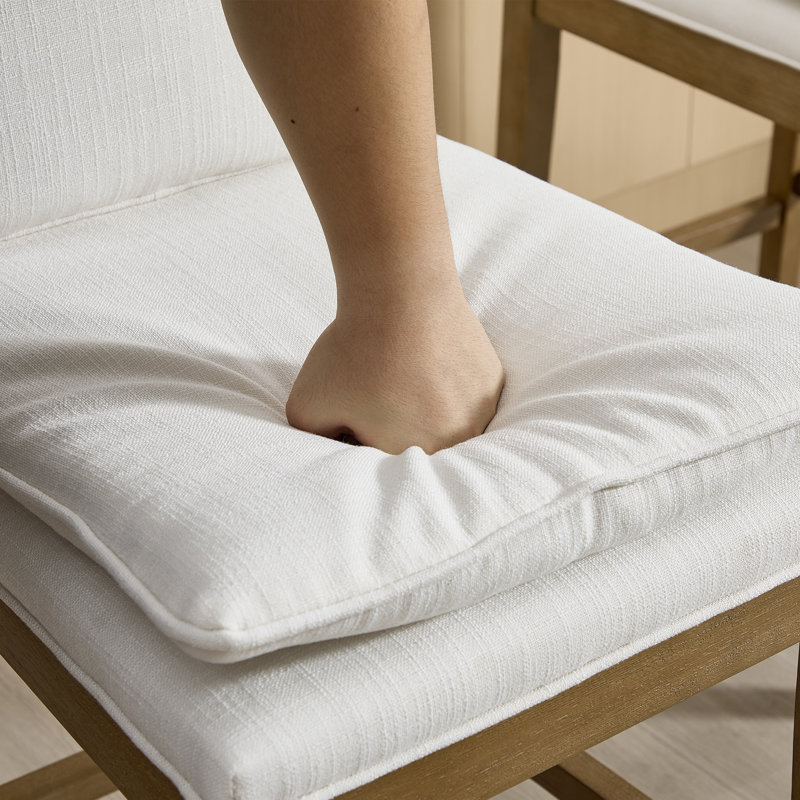 Tabouret de comptoir rembourré avec pieds en bois massif, Siège beige / structure naturelle