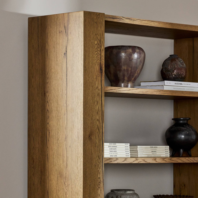 Fisher Bookcase-Smoked Black Veneer, Rustic Amber Oak Veneer