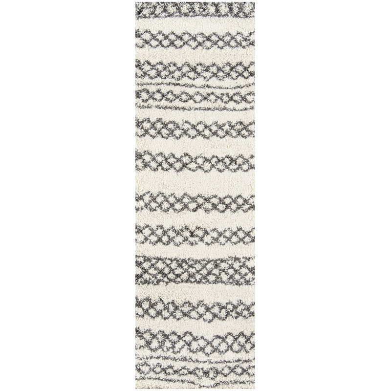 Tapis géométrique ivoire / noir Coss, Tapis de couloir 2 pi 3 po x 7 pi 6 po