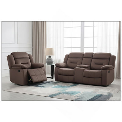 2pc Living Room Set 1x Loveseat 1x Recliner Pillow Armrest Supportive Headrest Vertical Tufting Chocolate Finish Contemporary Primary Living Room Furn
