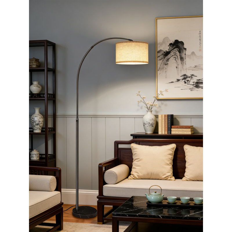 Arc Floor Lamp With Marble Base, Adjustable Height And Rotating Shade, Dimmable Floor Lamp For Living Room With Remote And Foot Switch, 3CCT Over Couch Arched Reading Light