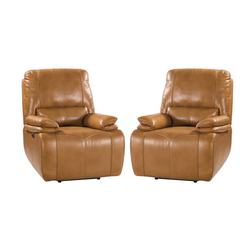 Fauteuil inclinable électrique en cuir véritable Carrina, Cuir véritable brun clair