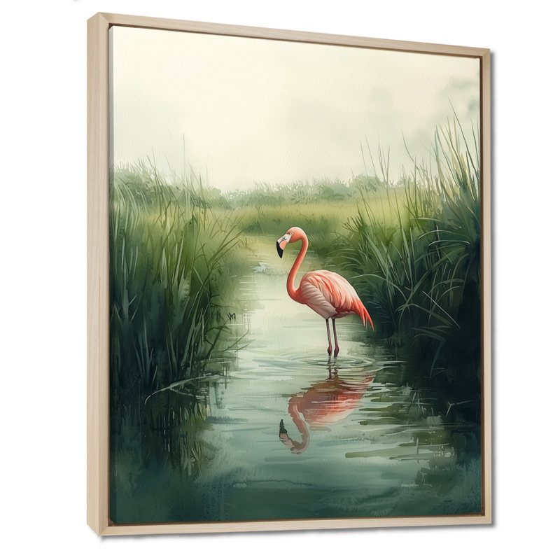 Clenney flamant rose dans le marais V - flamant rose, art mural, H 32 po x l 16 po, Impression encadrée flottante