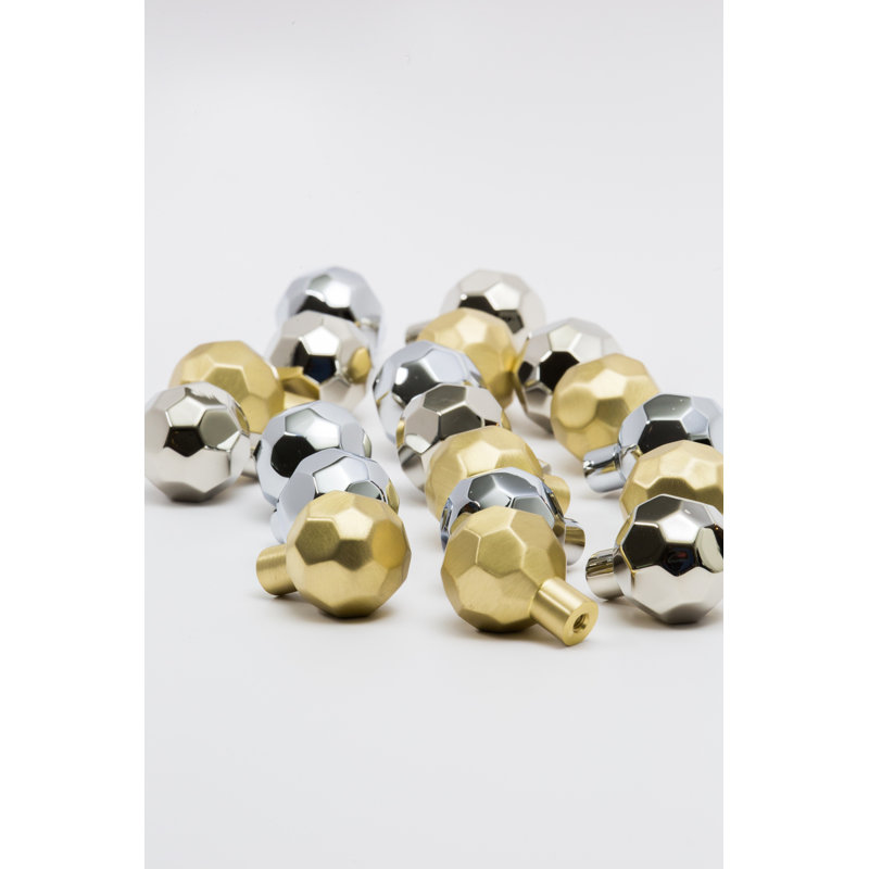 Facet Round Knob, Satin Brass, 1 1/8"