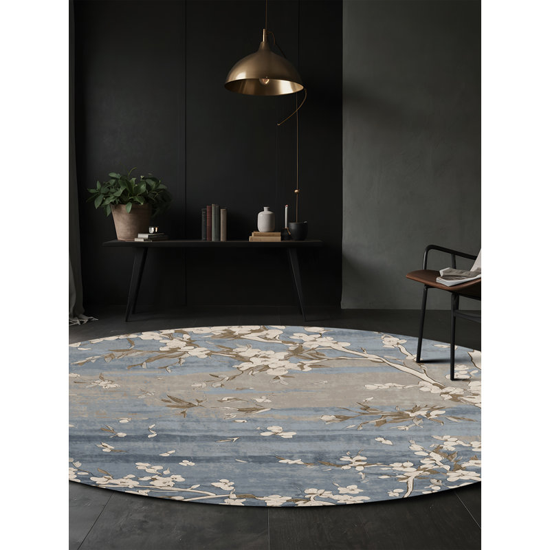 Tapis gris soyeux et moelleux, Rond 3 pi