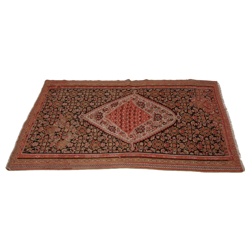 Canvello Antique 1950 Hand Made Casual Medallion Silkroad Seneh Rug - 4'1'' X 6'3''