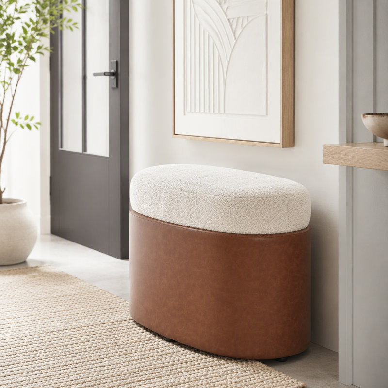 Banc de salle à manger rembourré, structure en caoutchouc et contreplaqué, Beige-Boucle - L 62,83 po