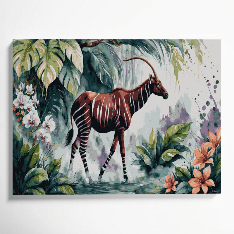 Wildlife Okapi Gray Canvas Wall Art, 24" H x 36" W
