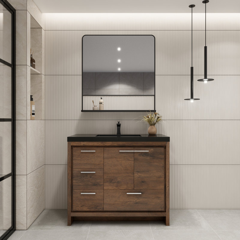 Eolia 41.61'' Single Bathroom Vanity with Plastic Top, Rosewood