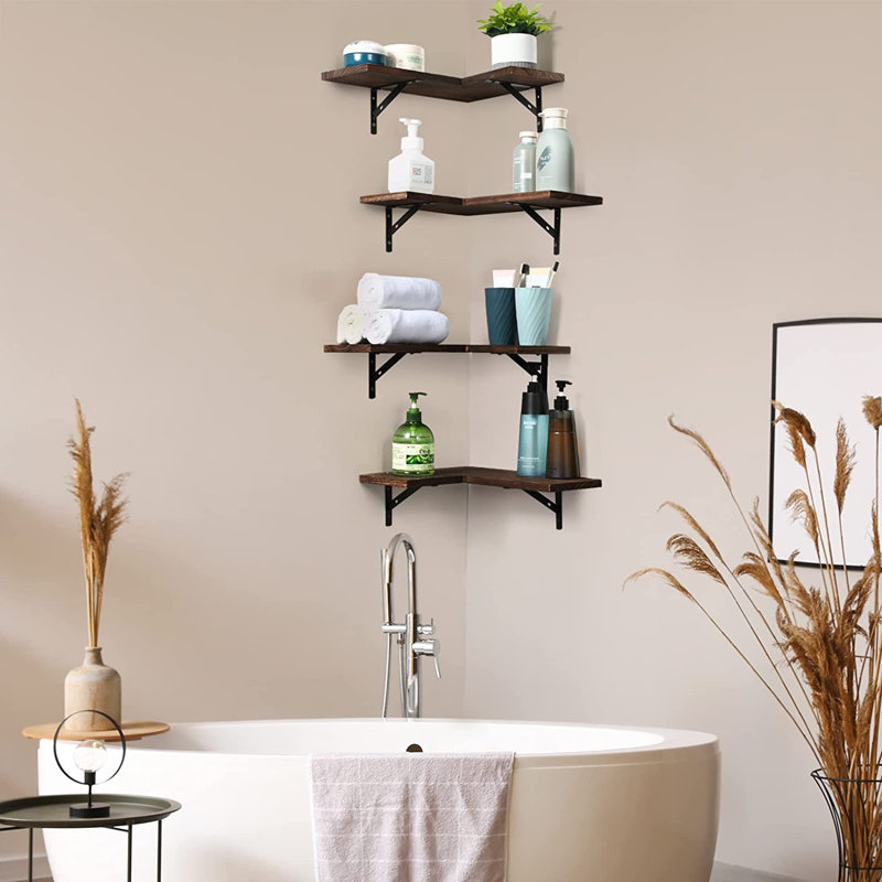 Yanitzia 4 Piece Corner Floating Shelf, Rustic Brown