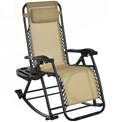 Outdoor Rocking Chairs, Foldable Reclining Zero Gravity Lounge Rocker With Pillow, Pool Lounge Chairs