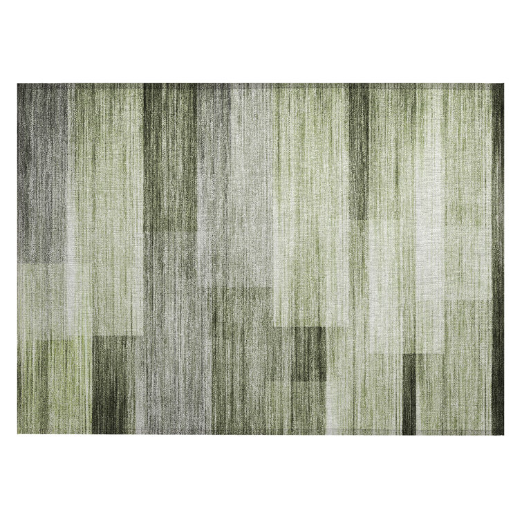 Machine Washable Indoor/Outdoor Xhevrie Green Rug