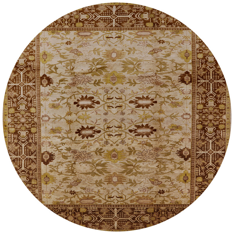 Tapis brun à motif oriental, Rond 4 pi