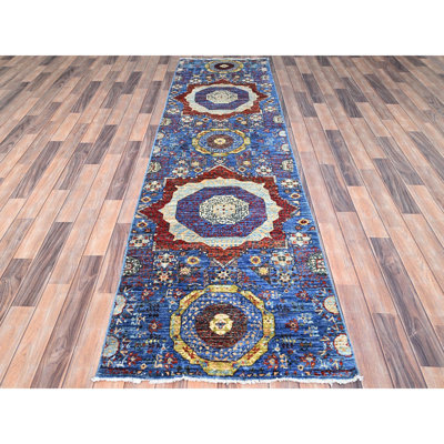 2'8"x9'10" Blue Hand Knotted Wool Mamluk Design Runner Oriental Rug 855CA9C388D140D19879522D45B843D0