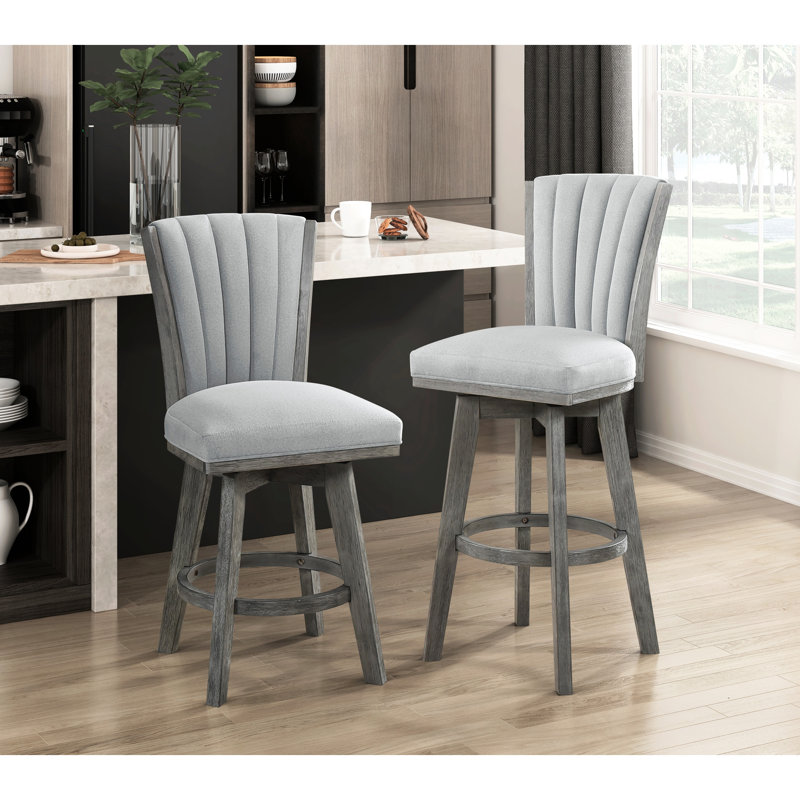 Chaises de pub de style pub avec revêtement gris - construction en bois massif, transitionnel, conception pivotante de 2 tissus transitionnels, bois, fonctionnalité à 360 degrés