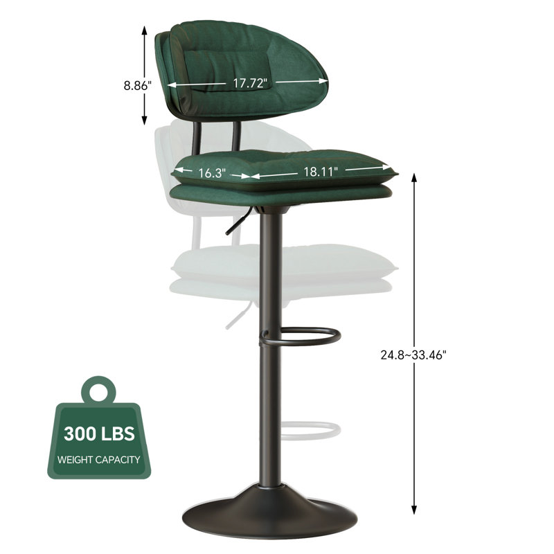 Height Adjustable Swivel Bar Stool, Green