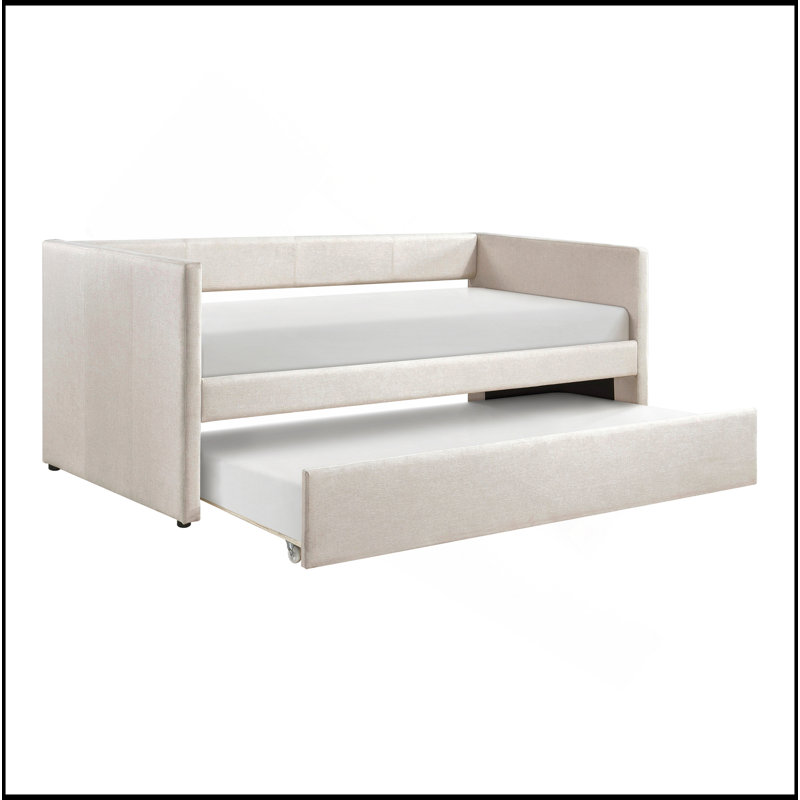 1Pc Daybed With Trundle Fabric Upholstery Wooden Frame Modern Home Furniture, Beige