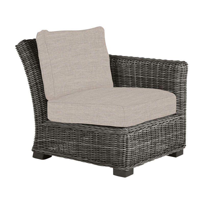 Canapé modulaire rustique tissé à droite - gris ardoise, Welt, Sunbrella® ‑ lin colombe, Gris ardoise