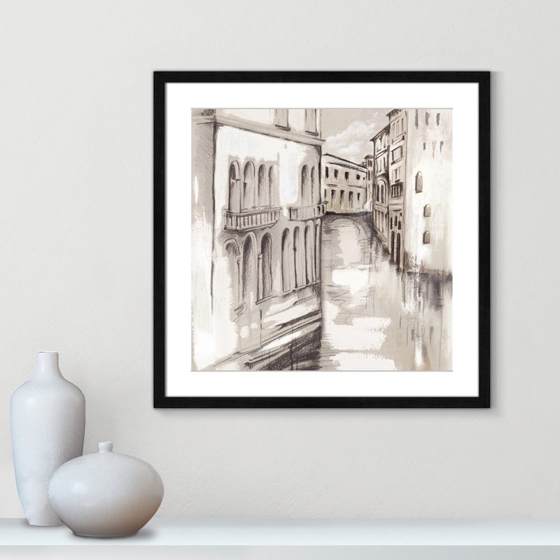 «Charton Canale Di Cenezia» par Eva Watts - peinture encadrée, Grain de bois noir, H 24,75 po x l 24,75 po