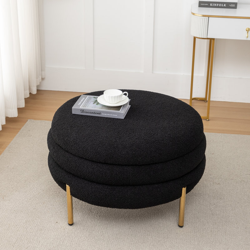 Repose-pieds rond avec rangement Lytham, Mélange de polyester noir