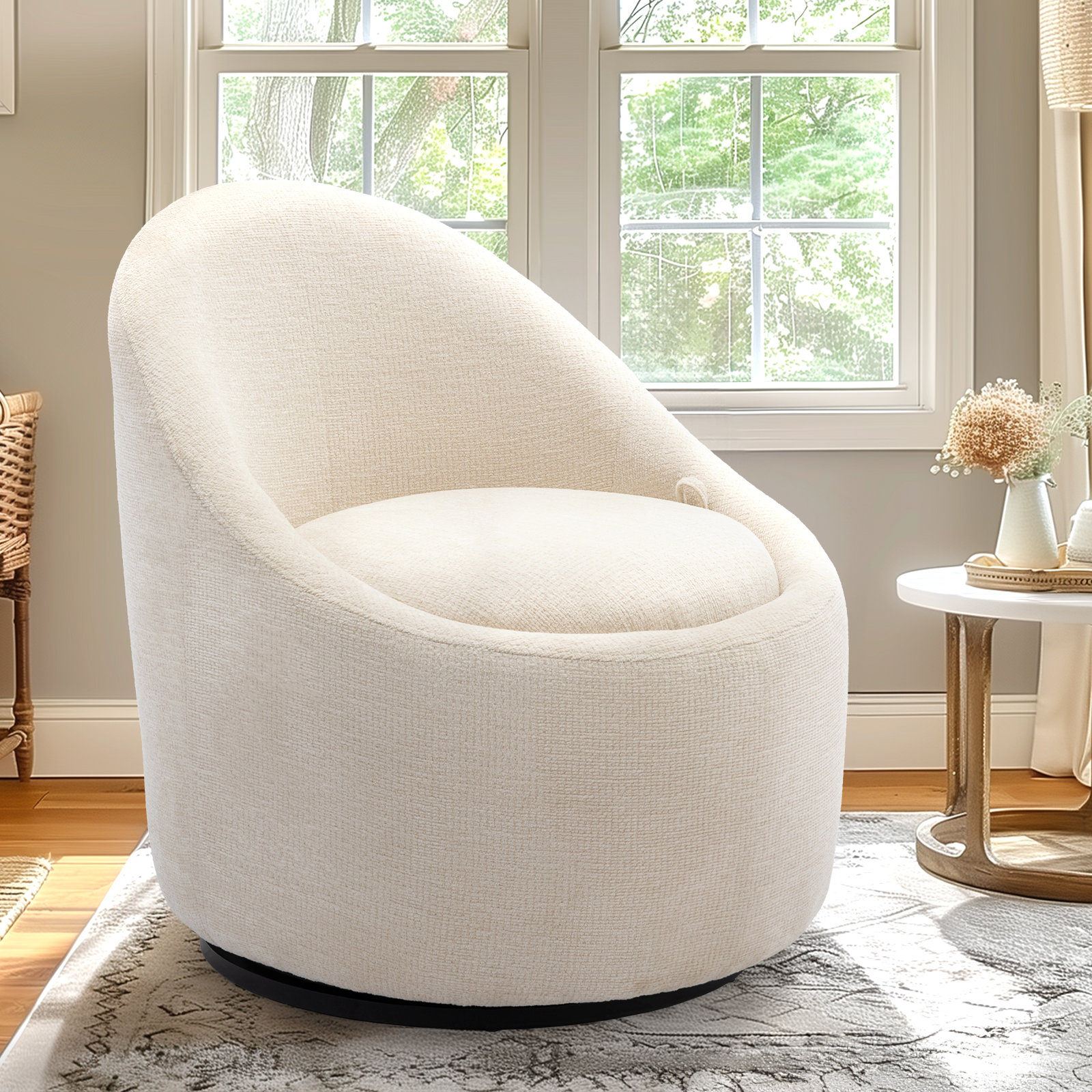 Wade Logan Caylob Upholstered Swivel Barrel Accent Chair, Round Chairs