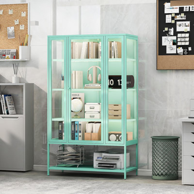 Grande vitrine 67,25 po en fer avec porte vitrée et vitrine en acier pour objets de collection