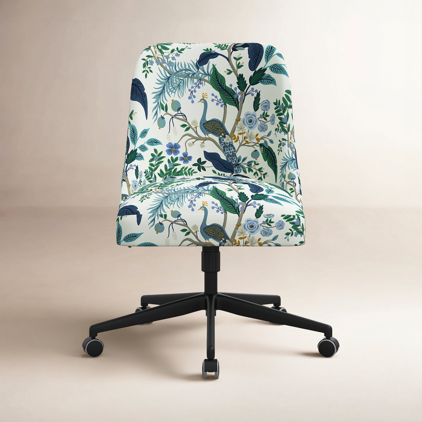 Brynn Office Chair, Rpc Peacock Blue & White Linen, Black