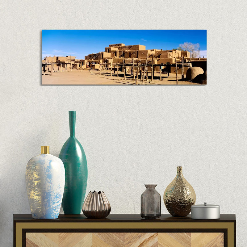 Taos Pueblo, Taos County, New Mexico, USA - Wrapped Canvas Panoramic Print, 30.48 cm H x 91.44 cm W x 1.91 cm D